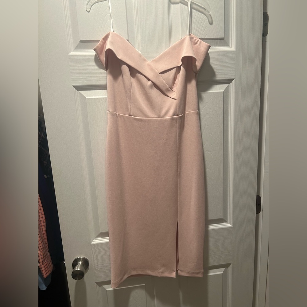 Off shoulder, midi dress. Light pink. Worn once. Size 8.